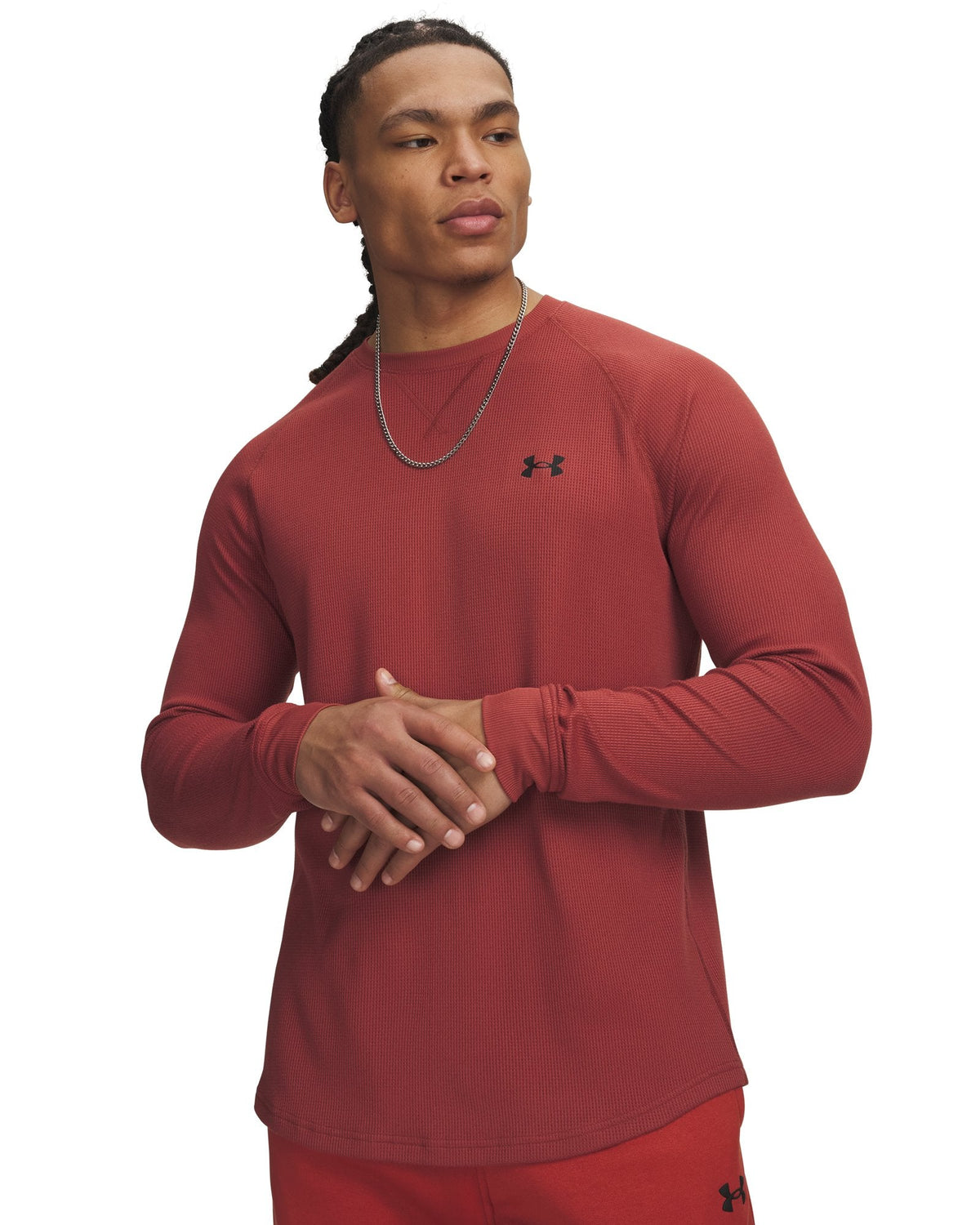 UA Waffle Men's Crew Long Sleeve - Red
