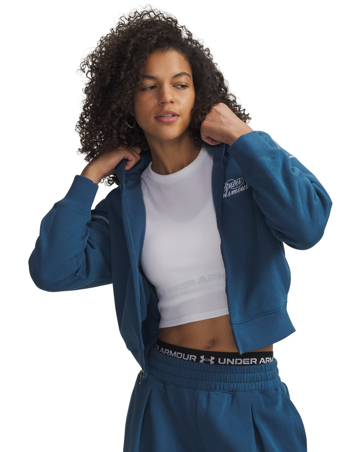 UA Rival Fleece Script Women's Cropped Full Zip - Blue