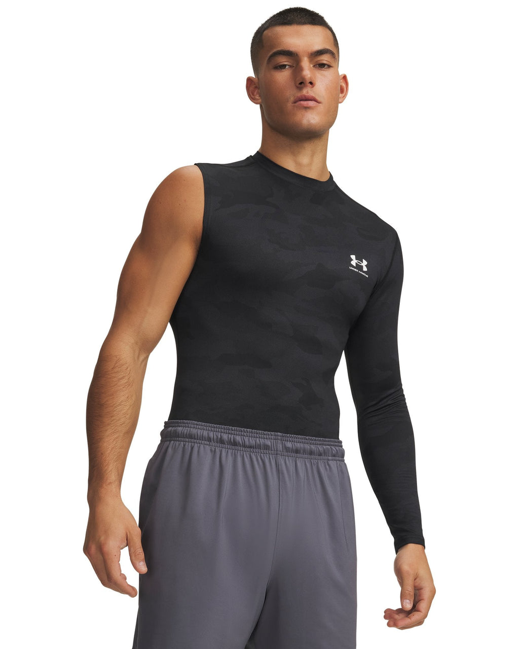 HeatGear® Asymmetrical Left Top Printed Men's Long Sleeve - Gray