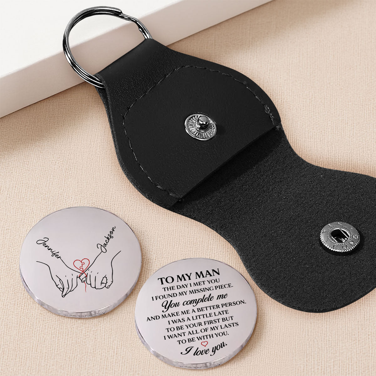 Custom Coin Keychain for Husband, Couple Anniversary Valentine's Day Gifts • I Found My Missing Piece - Personalized Pocket Hug