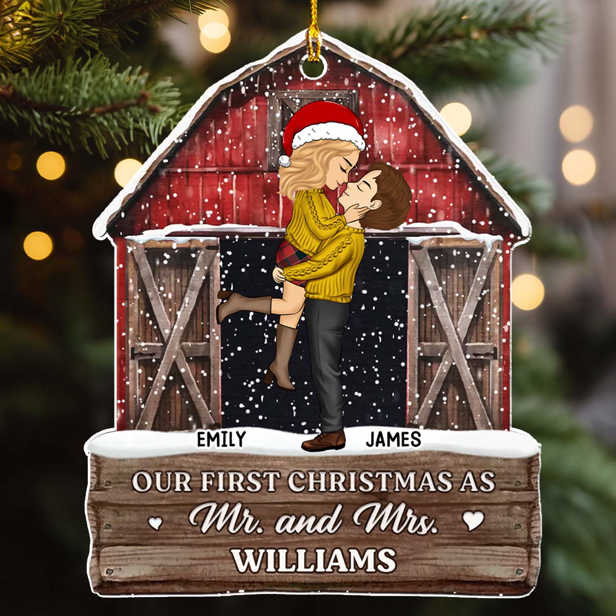 Custom First Christmas Ornament Married, Gift for Newlyweds •  Our First Our Last - Personalized Acrylic Ornament