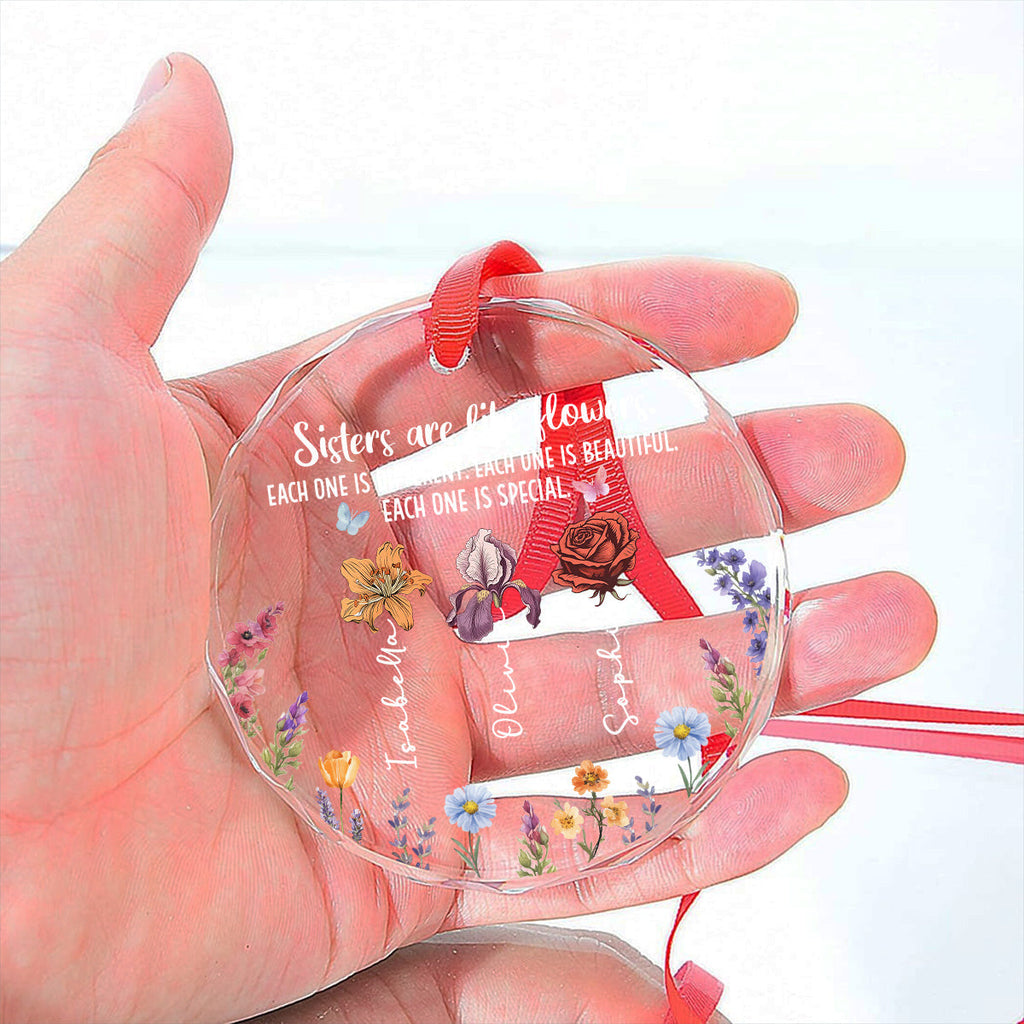 Custom Brothers & Sisters Christmas Ornament •  Sisters Bloom In Unique Beauty - Personalized Glass Ornament