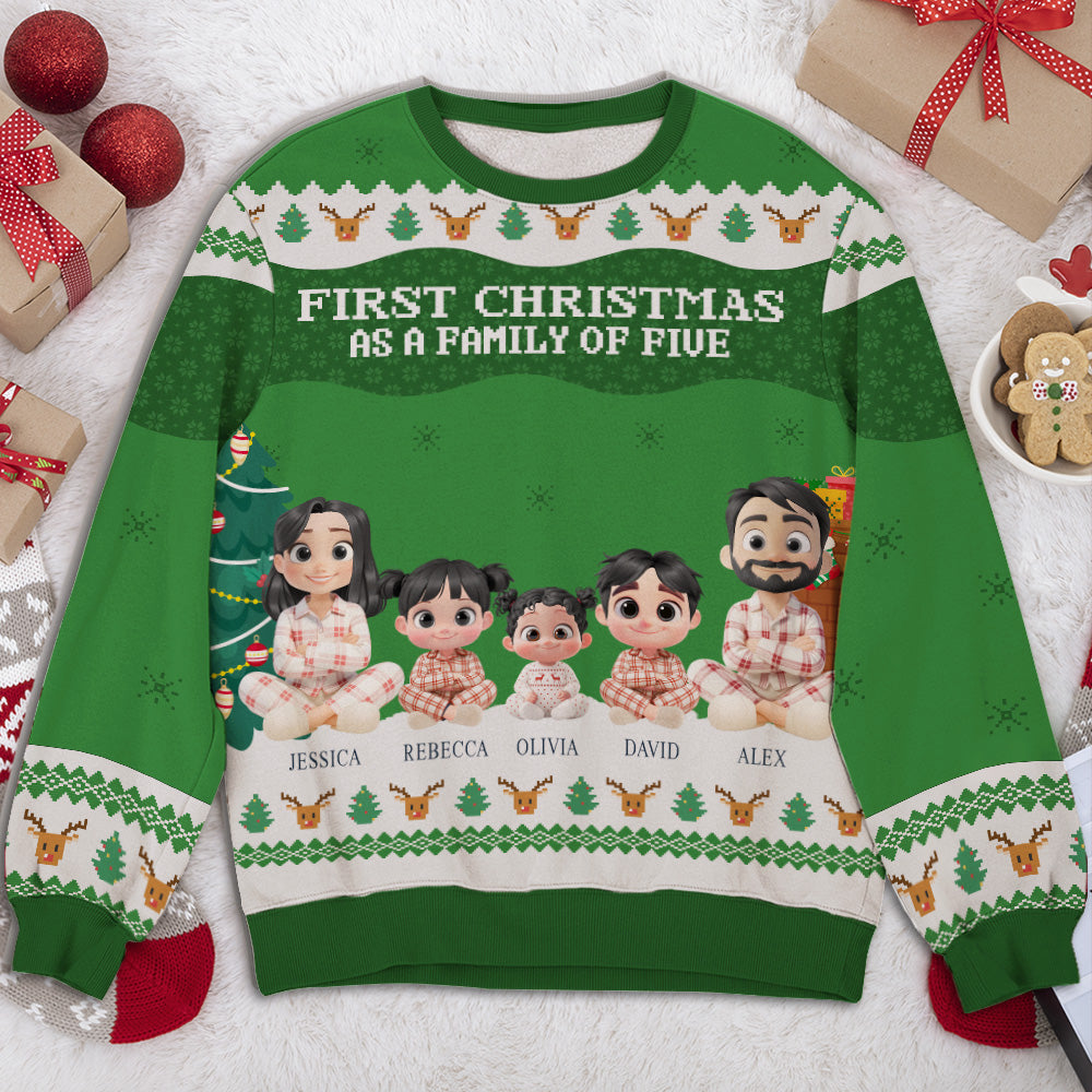 Custom Christmas Sweatshirt, Holiday Birthday Gift • Our First Christmas - Personalized All-Over-Print Sweatshirt