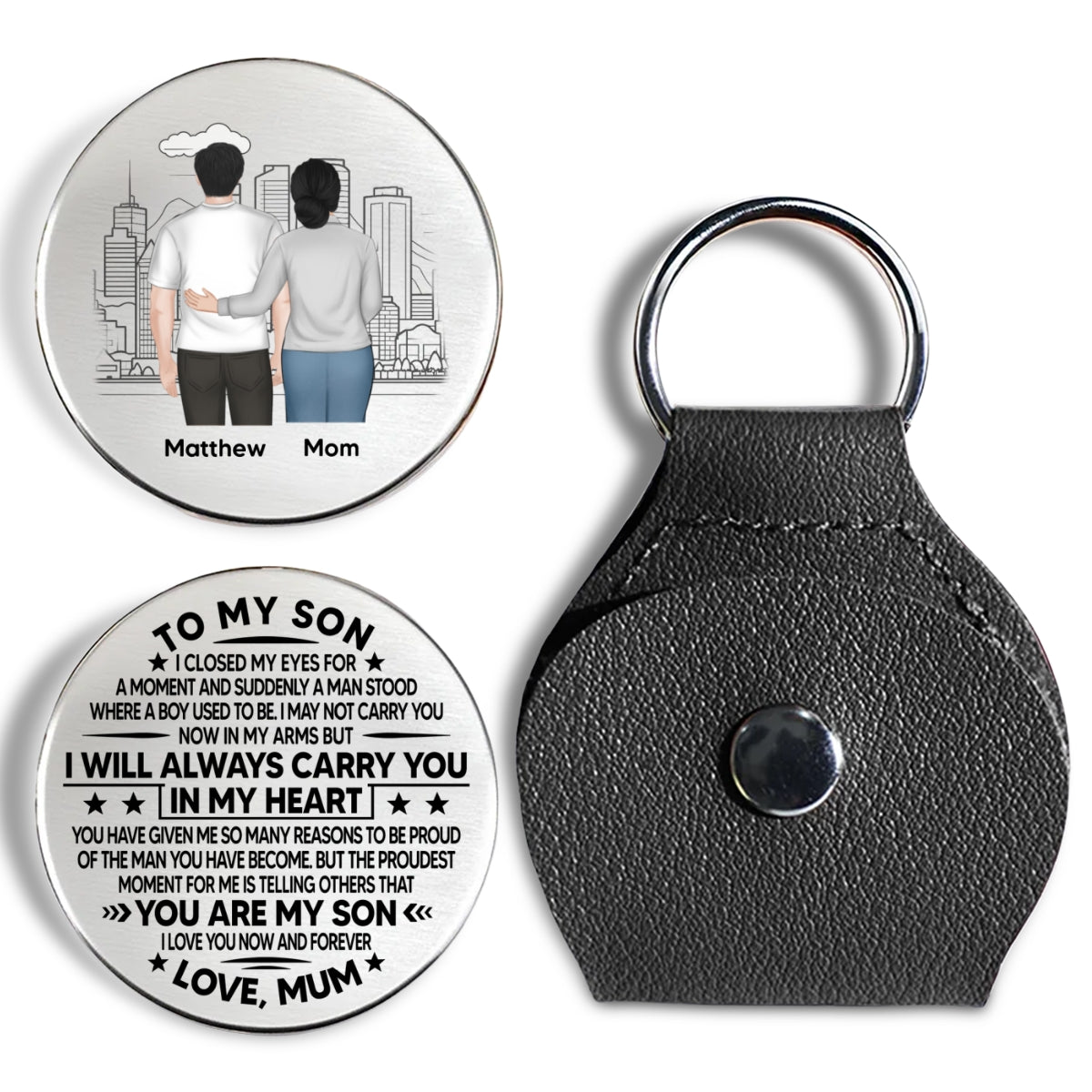 Custom Coin Keychain, Mother's Father's Day Birthday Gift Keepsake • I Will Always Carry You - Personalized Pocket Hug