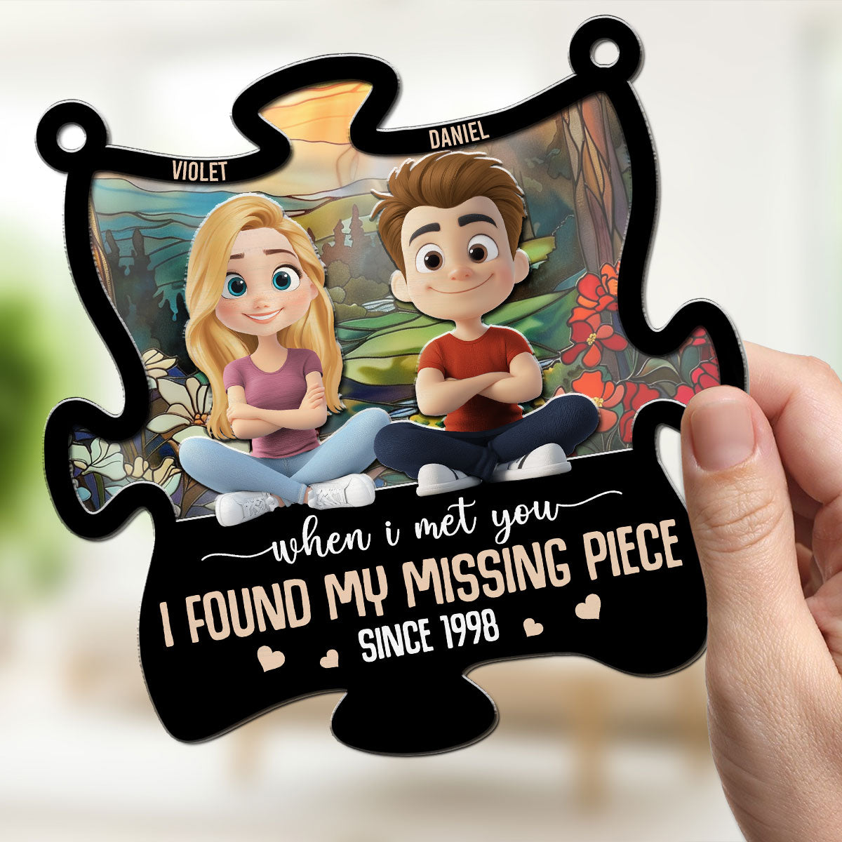 Custom Couple Hanging Decor, Anniversary Valentine's Day Gifts • My Missing Piece I Love You - Personalized Suncatcher