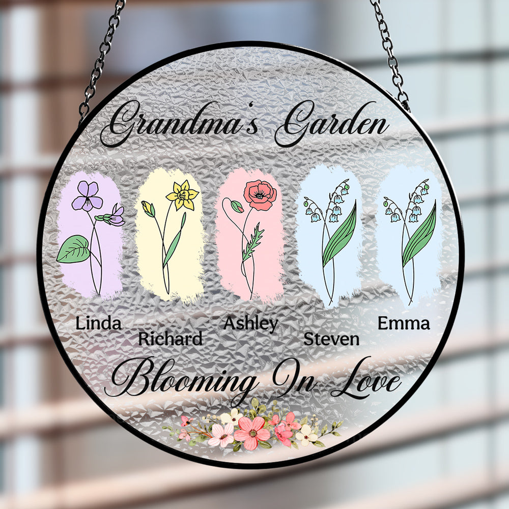 Custom Grandma Hanging Decor, Mother's Day Birthday Gifts • Love Grows Here - Personalized Window Hanging Suncatcher