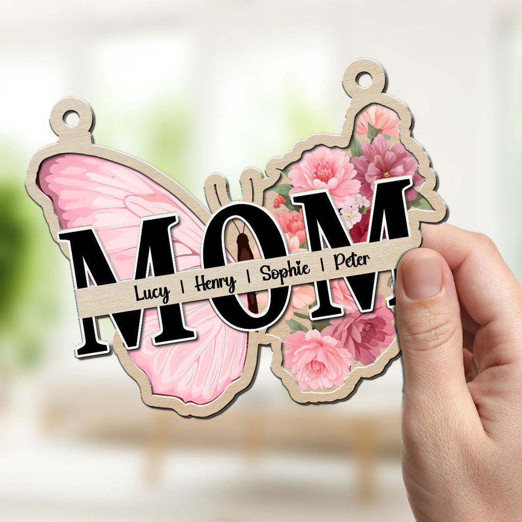 Custom Name Hanging Decor for Mom Daughter, Mother's Day Gifts • Mom Butterfly Of Love - Personalized Suncatcher