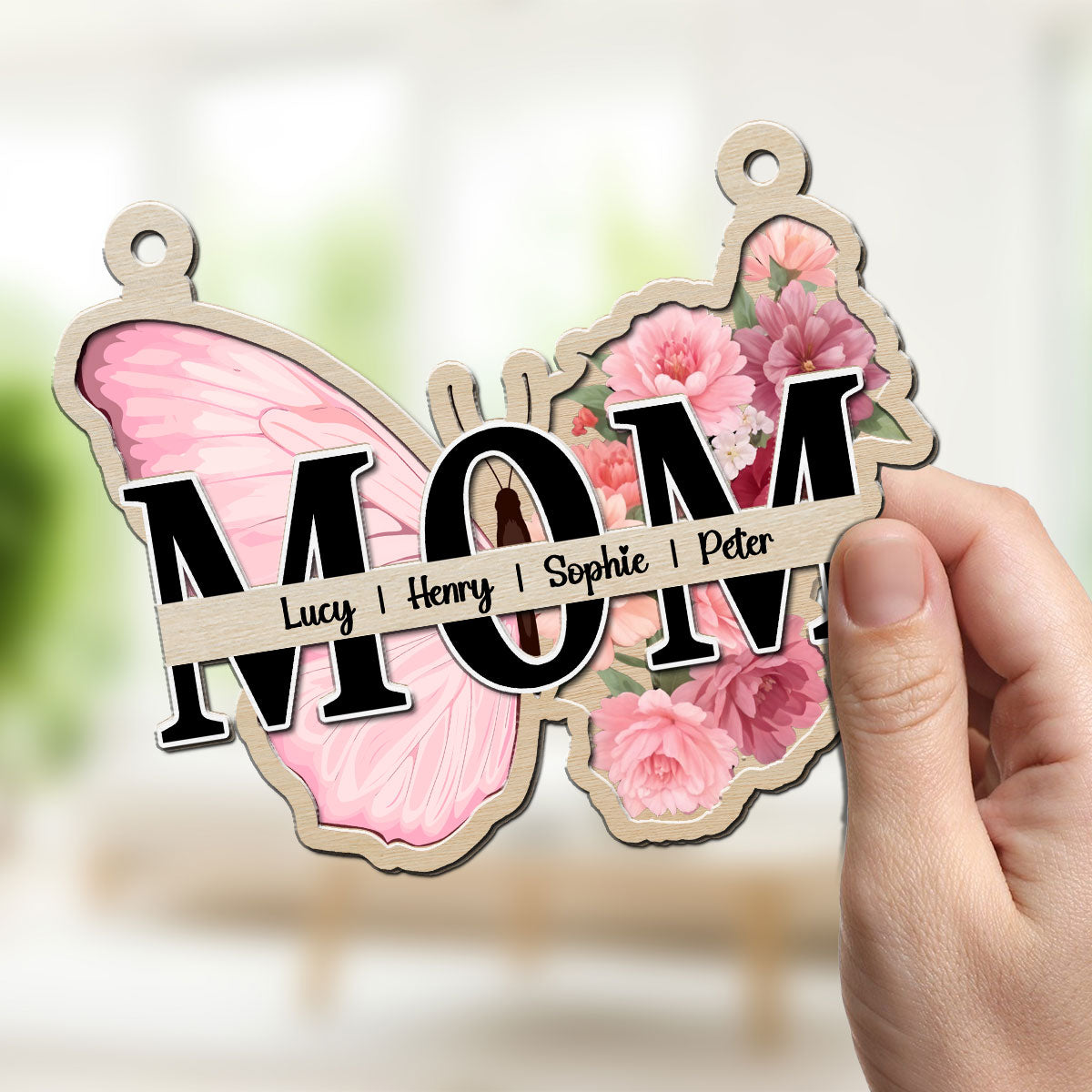 Custom Name Hanging Decor for Mom Daughter, Mother's Day Gifts • Mom Butterfly Of Love - Personalized Suncatcher