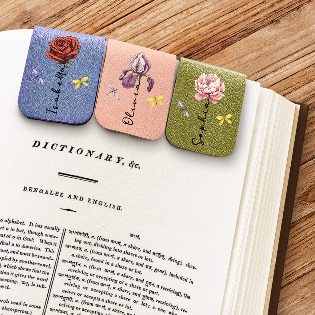 Monthly Flower - Personalized Leather Bookmark