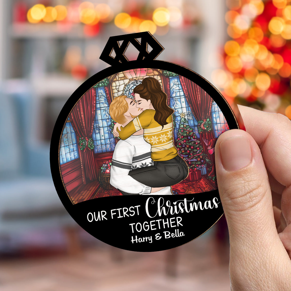 Custom Couple Christmas Ornament, Anniversary Gift •  Together Since - Personalized Suncatcher Ornament