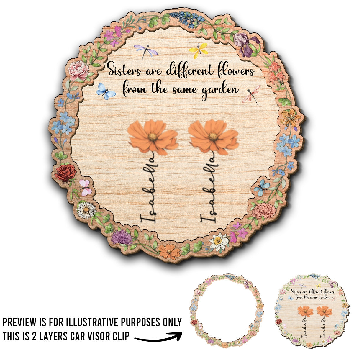 Sisters Are Different Flowers From The Same Garden - Personalized Car Visor Clip