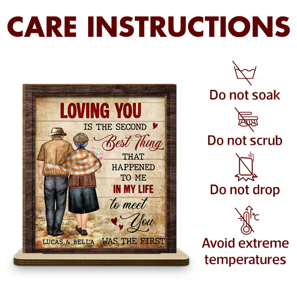 Custom Decor for Wife, Gift for Her • Loving You - Personalized 2-Layer Wood Plaque With Flat Base