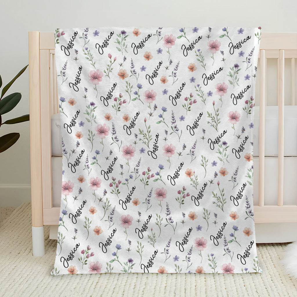 Blooming Name - Personalized Fleece Blanket