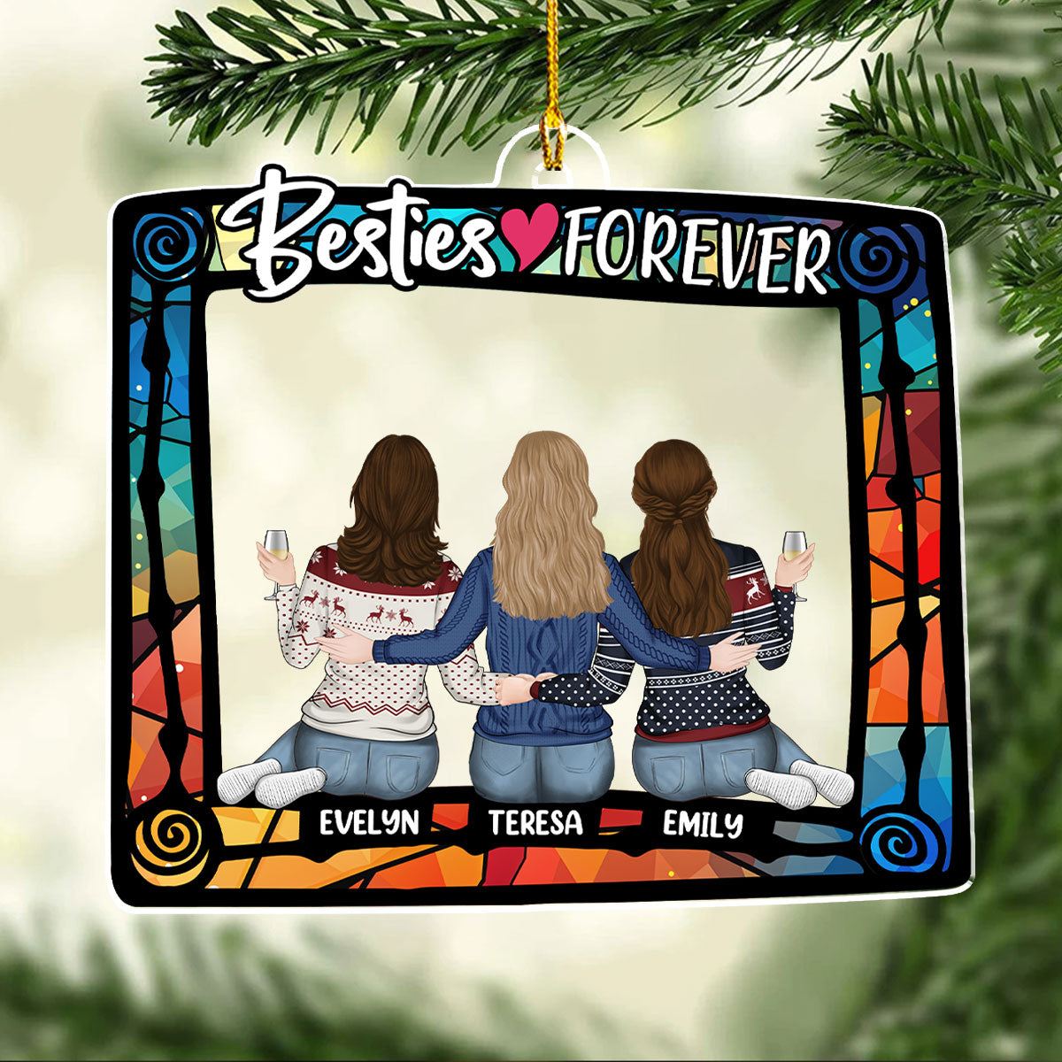 Custom Friendship Christmas Ornament, Best Friend Gift •  Besties Always And Forever - Personalized Acrylic Ornament