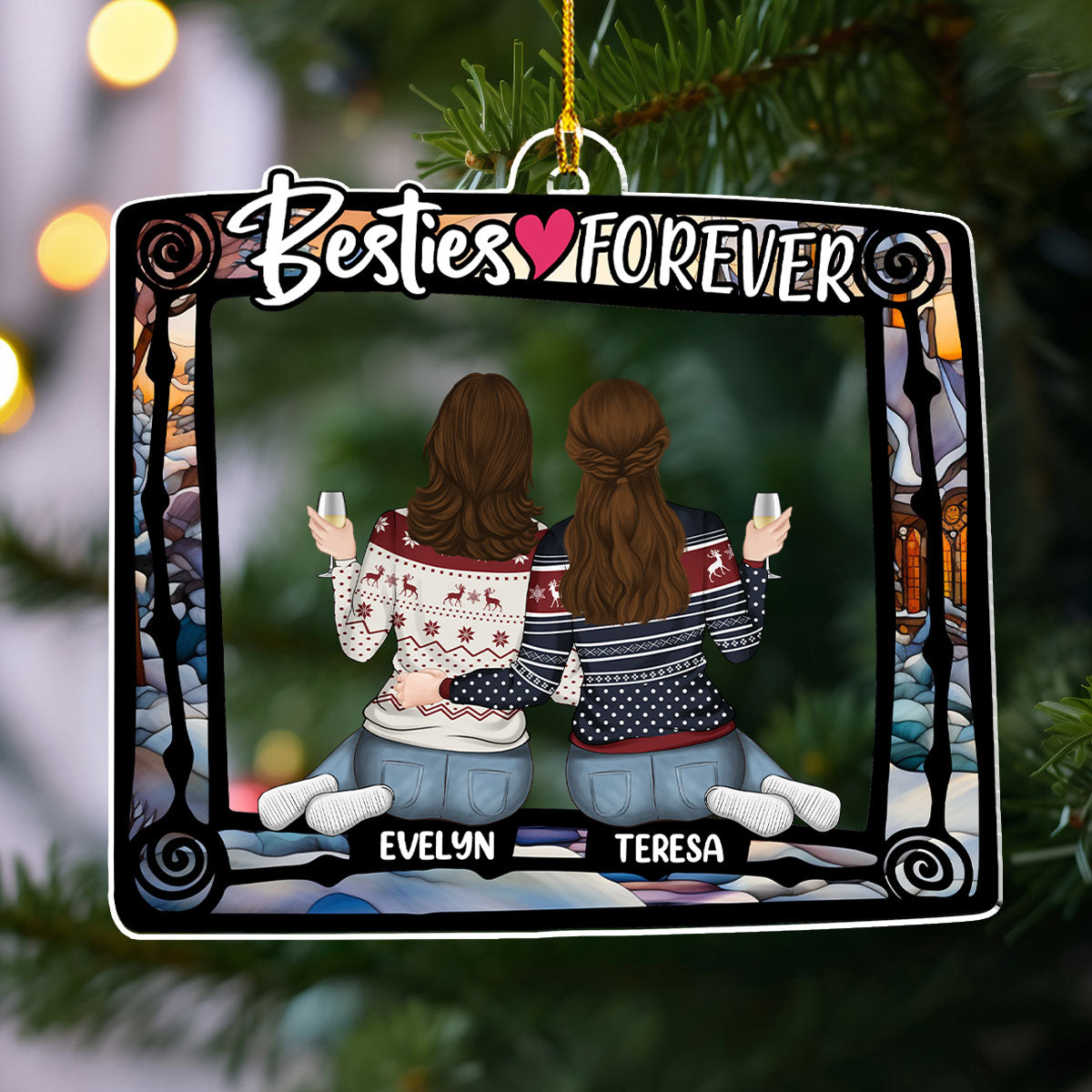 Custom Friendship Christmas Ornament, Best Friend Gift •  Besties Always And Forever - Personalized Acrylic Ornament