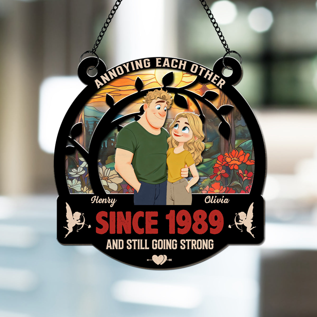 Custom Couple Hanging Decor, Anniversary Valentine's Day Gifts • Forever With You - Personalized Suncatcher