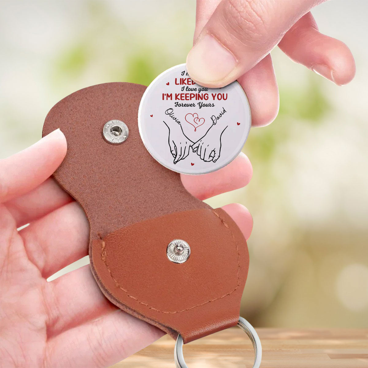 Custom Coin Keychain for Husband, Couple Anniversary Valentine's Day Gifts • Keeping You - Personalized Pocket Hug