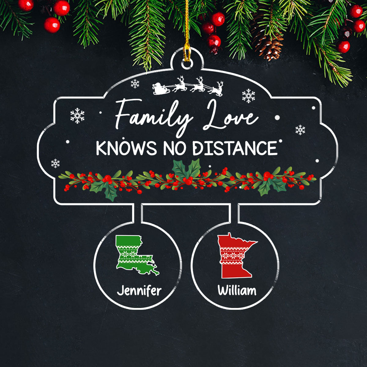 Custom Family Ornament, Christmas Gift for Family Members •  State Connection - Personalized Acrylic Ornament