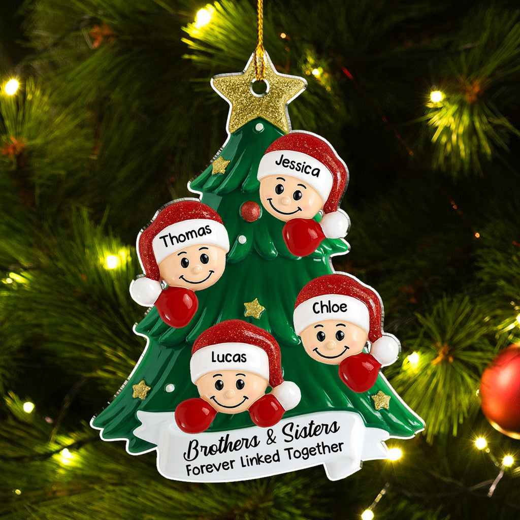 Custom Family Ornament, Christmas Gift for Family Members •  Cute Santa Hat Family - Personalized Acrylic Ornament