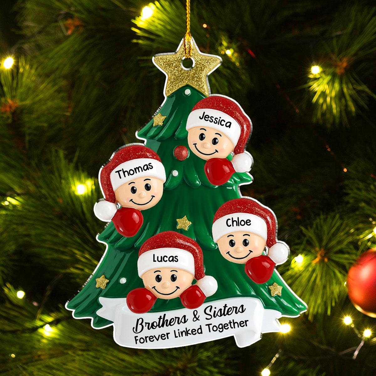 Custom Family Ornament, Christmas Gift for Family Members •  Cute Santa Hat Family - Personalized Acrylic Ornament