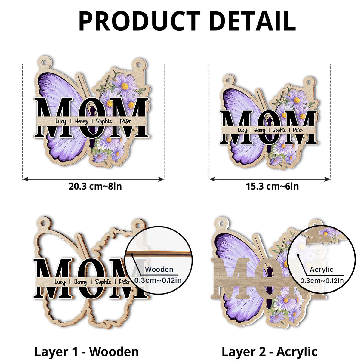 Custom Name Hanging Decor for Mom Daughter, Mother's Day Gifts • Mom Butterfly Of Love - Personalized Suncatcher