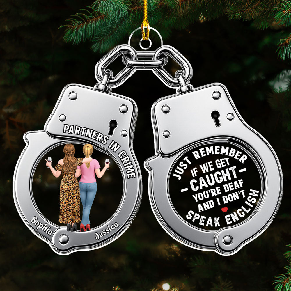 Custom Friendship Christmas Ornament, Best Friend Gift •  Partners In Crime Bestie - Personalized Acrylic Ornament
