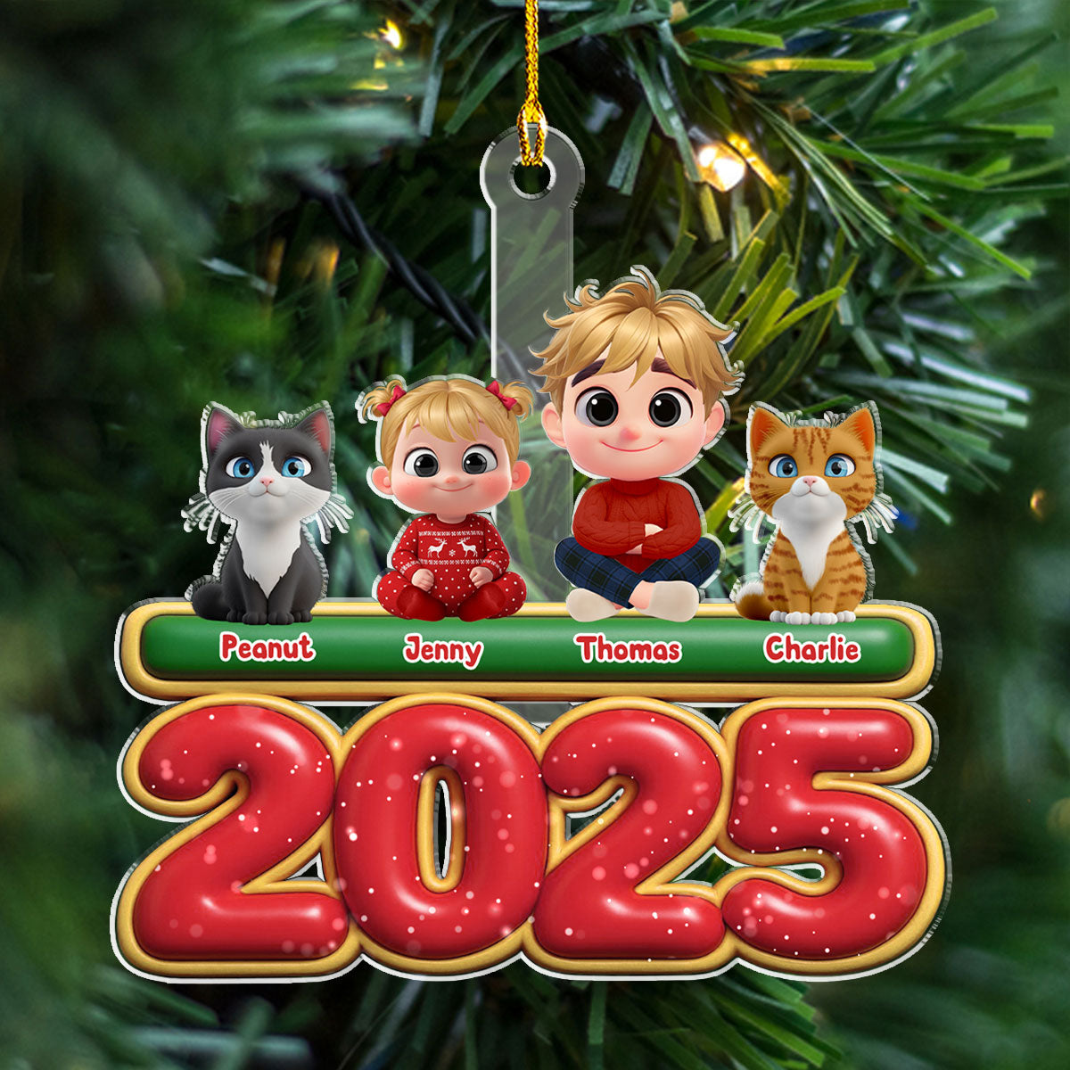 Custom Family Ornament, Christmas Gift for Family Members •  My Kids Is Here Cat Version - Personalized Acrylic Ornament