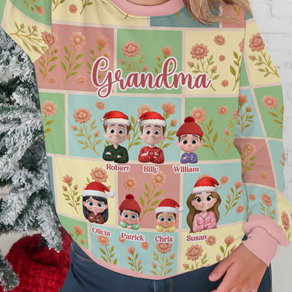 Custom Grandma Christmas Sweatshirt, Gift for Mothers • Grandma With Lovely Kid - Personalized All-Over-Print Sweatshirt