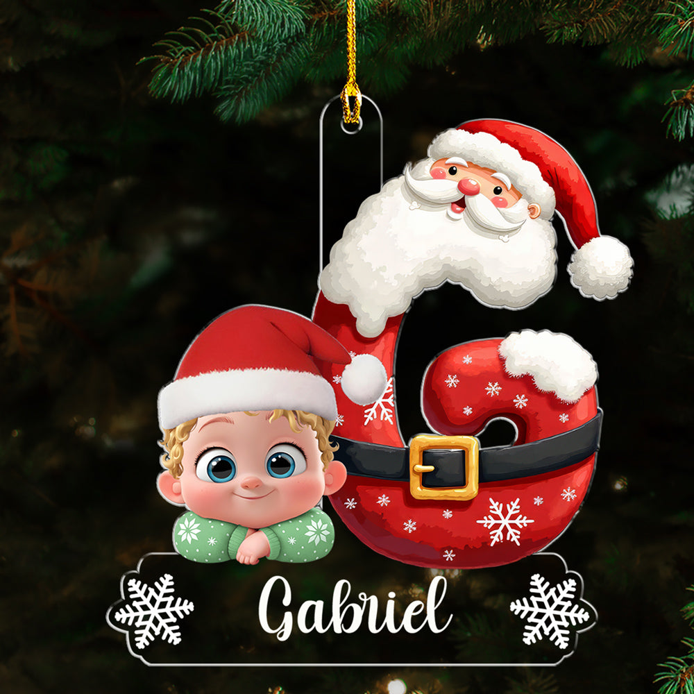 Custom Family First Christmas Ornament •  Baby And Santa - Personalized Acrylic Ornament