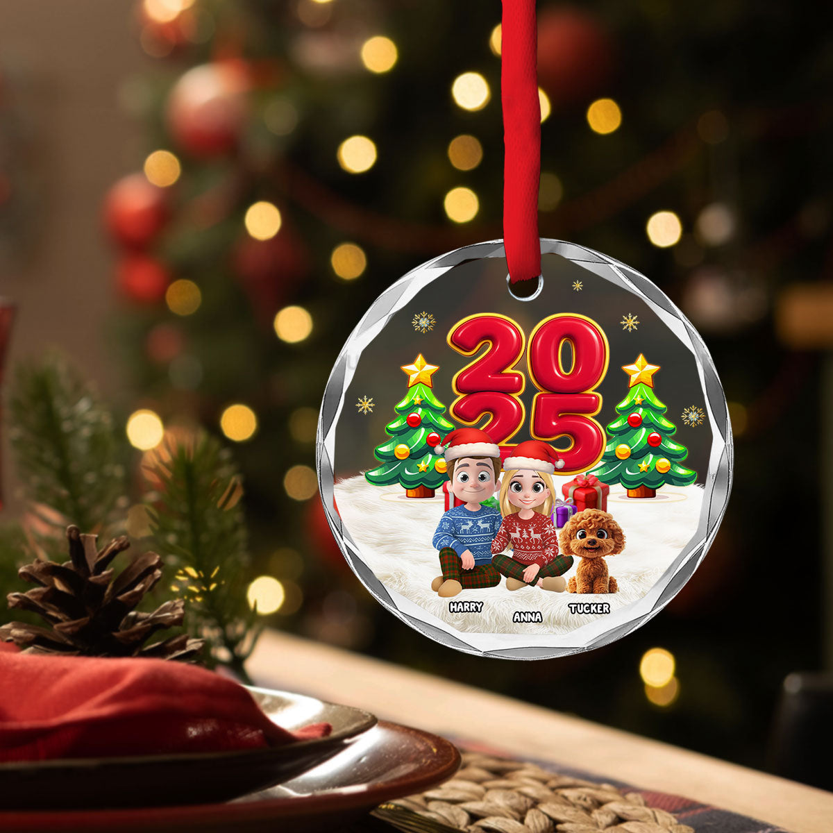 Custom Family Ornament, Christmas Gift for Family Members •  You Me And Our Kids - Personalized Glass Ornament