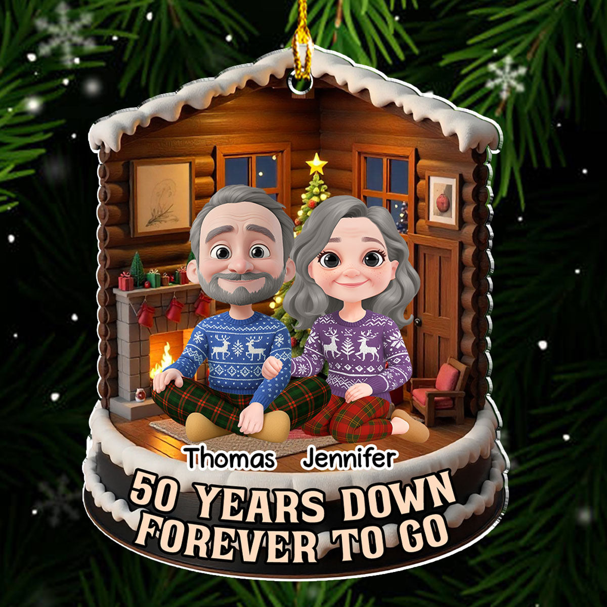 Custom Couple Christmas Ornament, Anniversary Gift •  50 Years Down Forever To Go - Personalized Acrylic Ornament