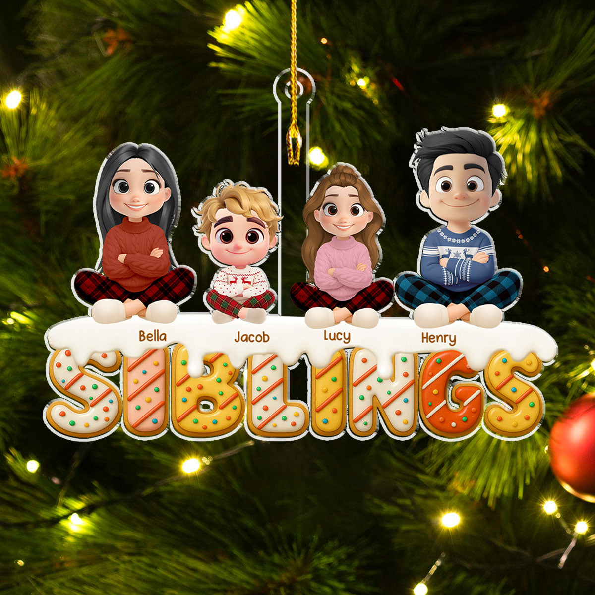 Custom Brothers & Sisters Christmas Ornament •  Siblings Forever Version 2 - Personalized Acrylic Ornament