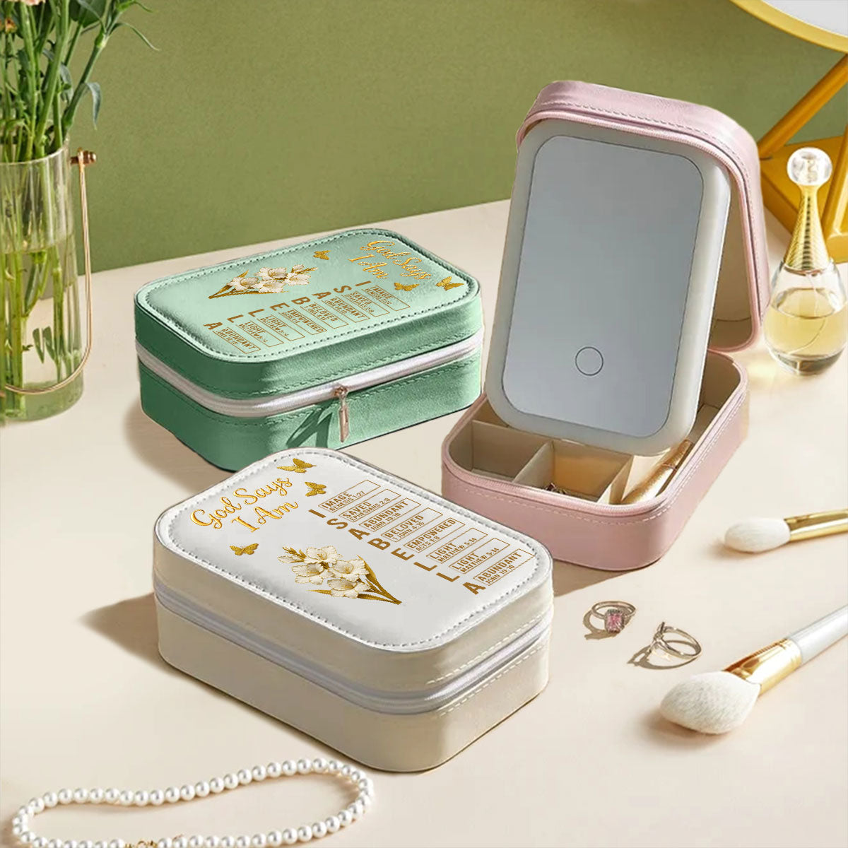 God Says I Am Bible - Personalized Jewelry Box With LED Mirror