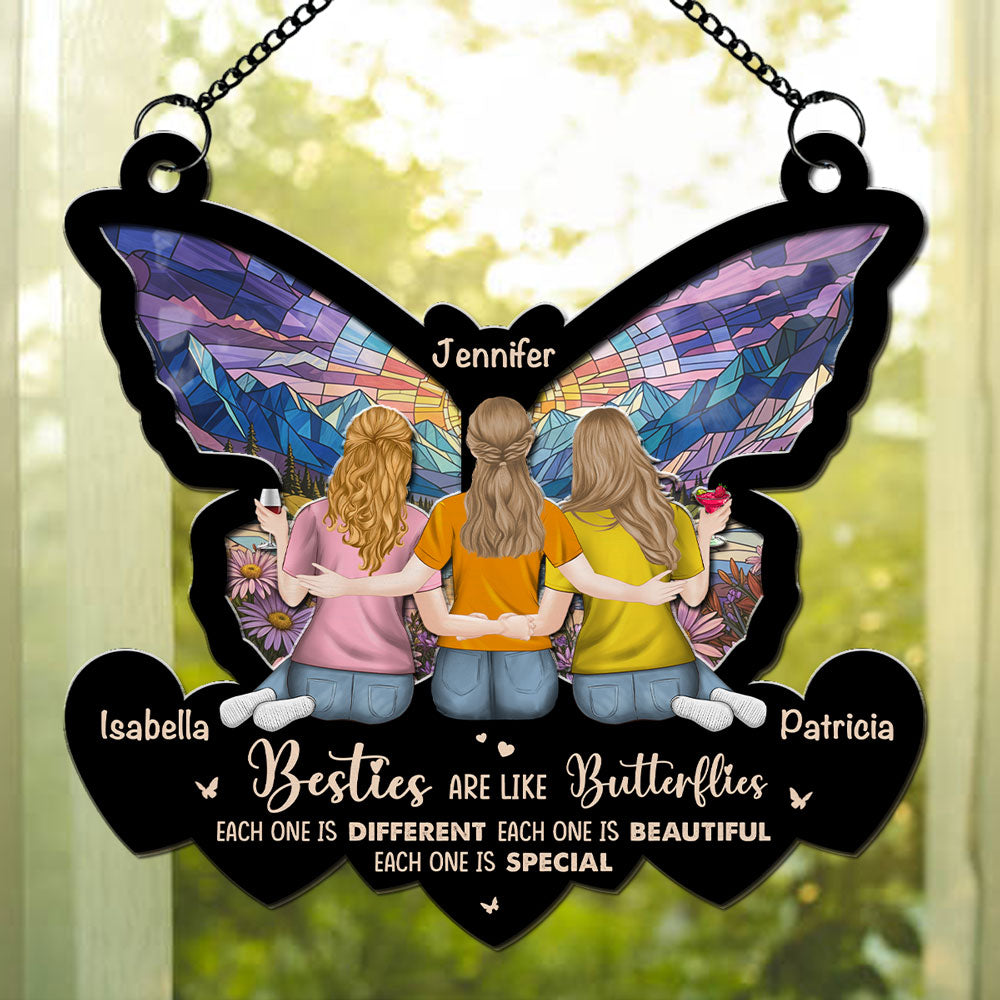 Custom Best Friend Hanging Decor, Friendship Birthday Gifts • Special Sisters Like Butterflies - Personalized Suncatcher