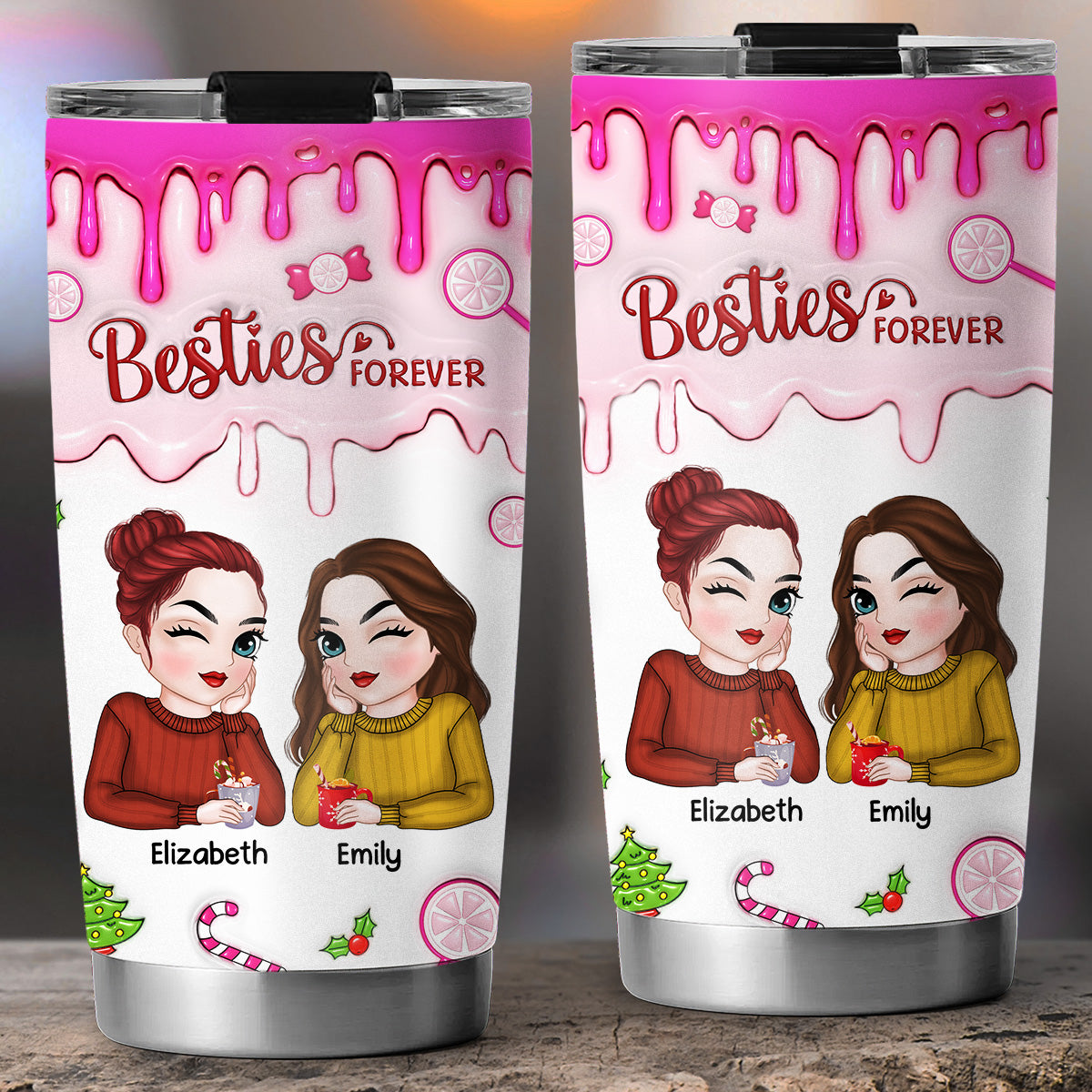 Custom Christmas Birthday Gifts For Best Friend • Sisters Forever - Personalized 3D Inflated Effect Tumbler