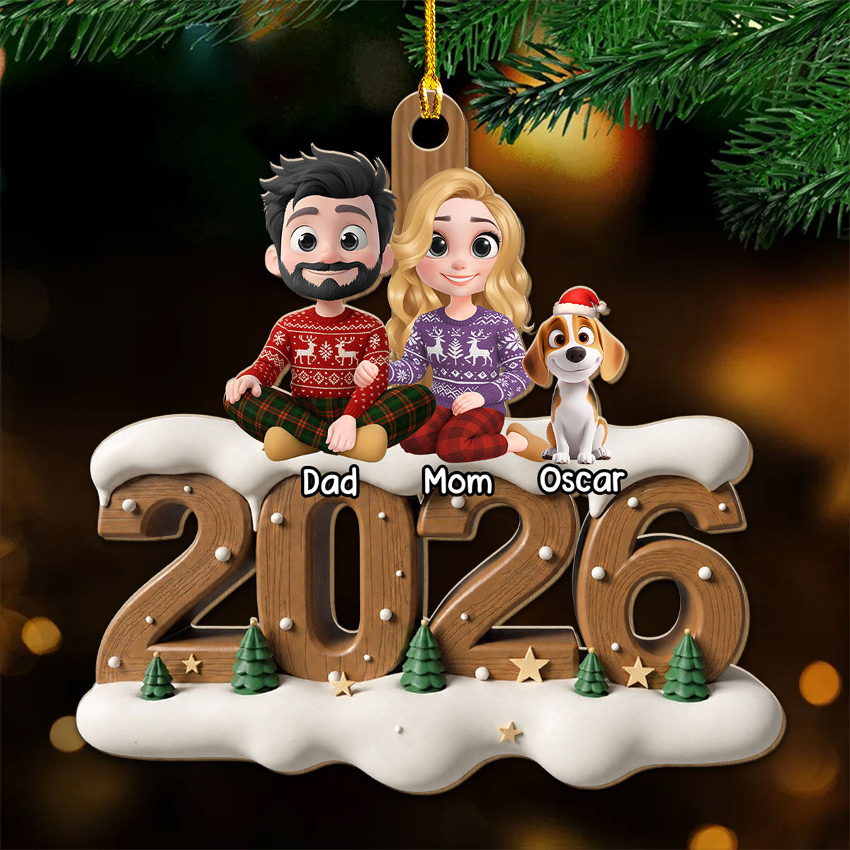 Custom Family Ornament, Christmas Gift for Family Members •  As A Family Now Onwards - Personalized 3D Effect Wood Ornament