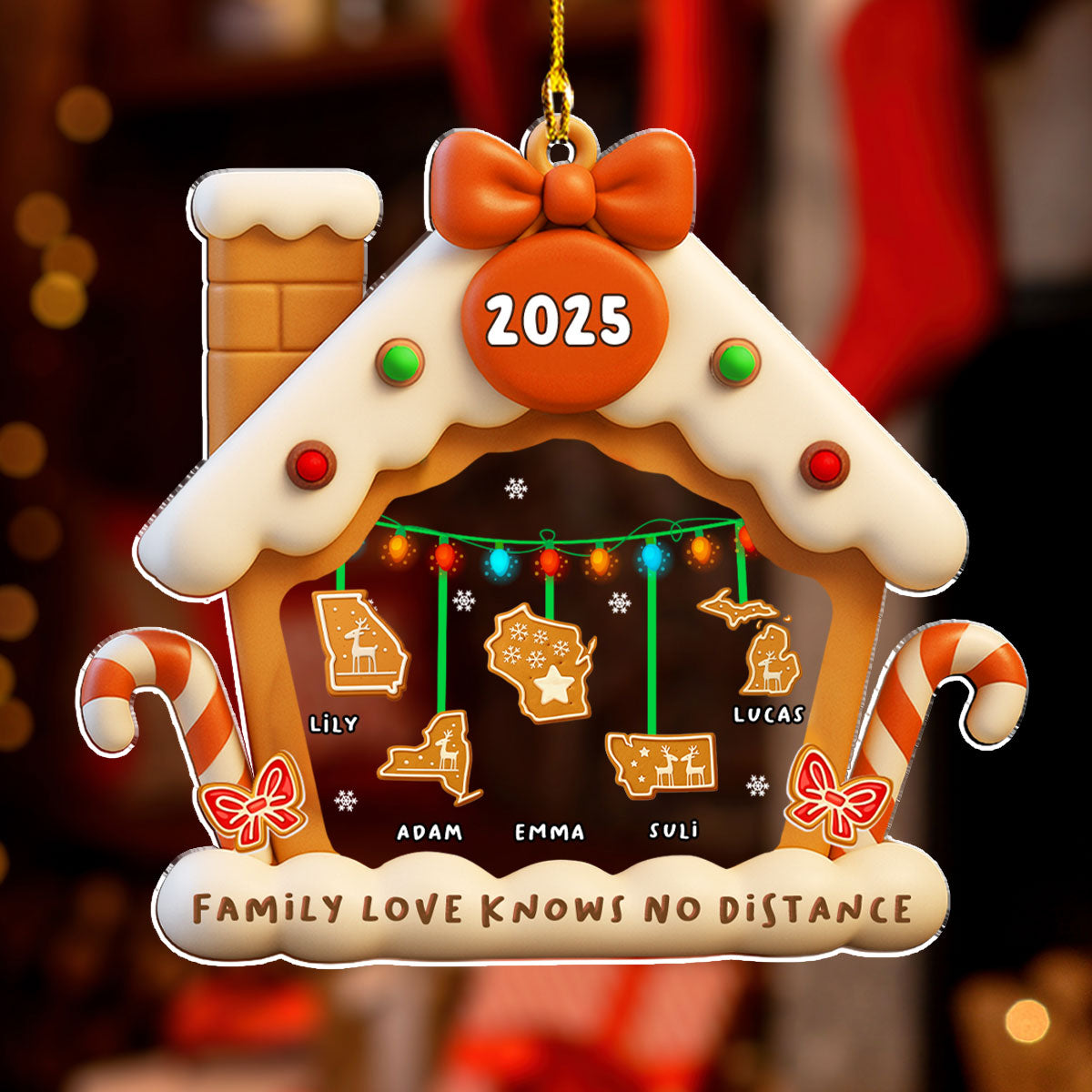 Custom Family Ornament, Christmas Gift for Family Members •  Gingerbread Home Across The Mile - Personalized Acrylic Ornament