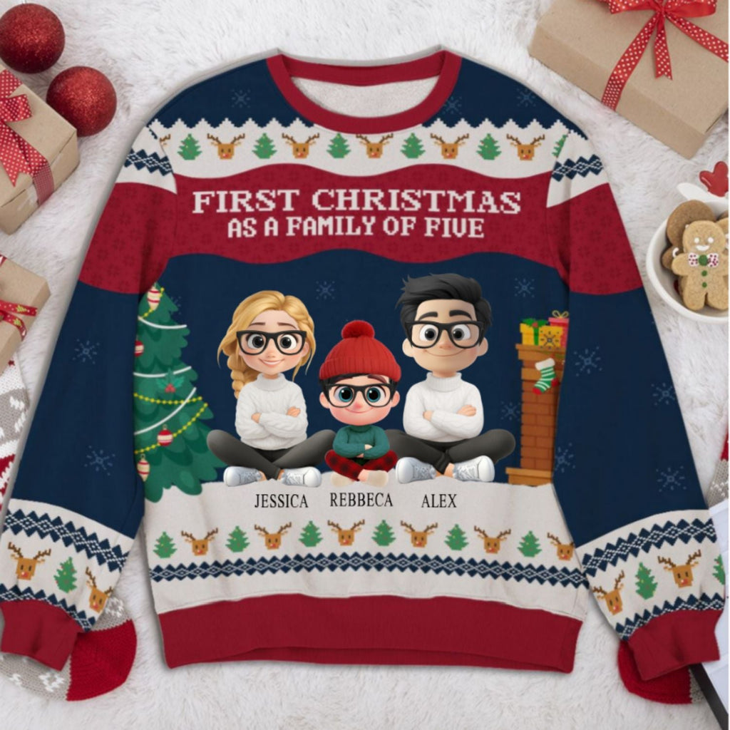 Custom Christmas Sweatshirt, Holiday Birthday Gift • Our First Christmas - Personalized All-Over-Print Sweatshirt