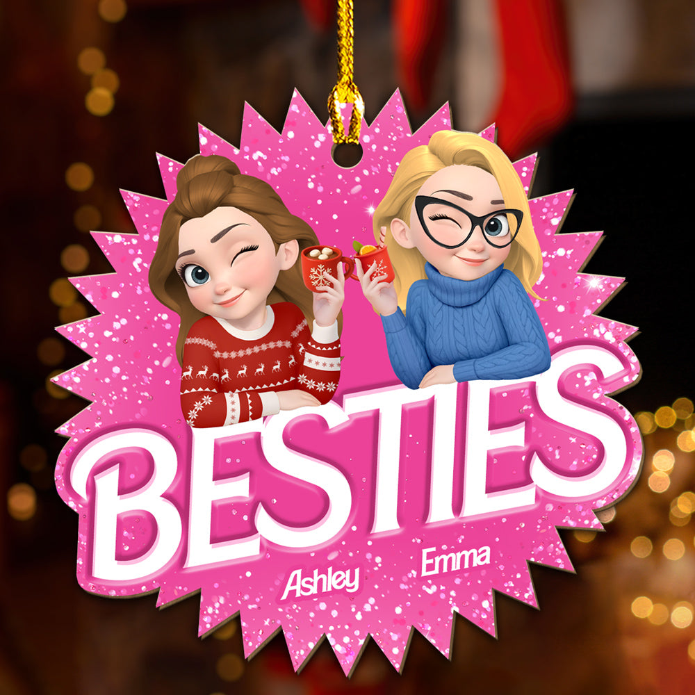 Custom Friendship Christmas Ornament, Best Friend Gift •  Always Besties - Personalized Wood Ornament