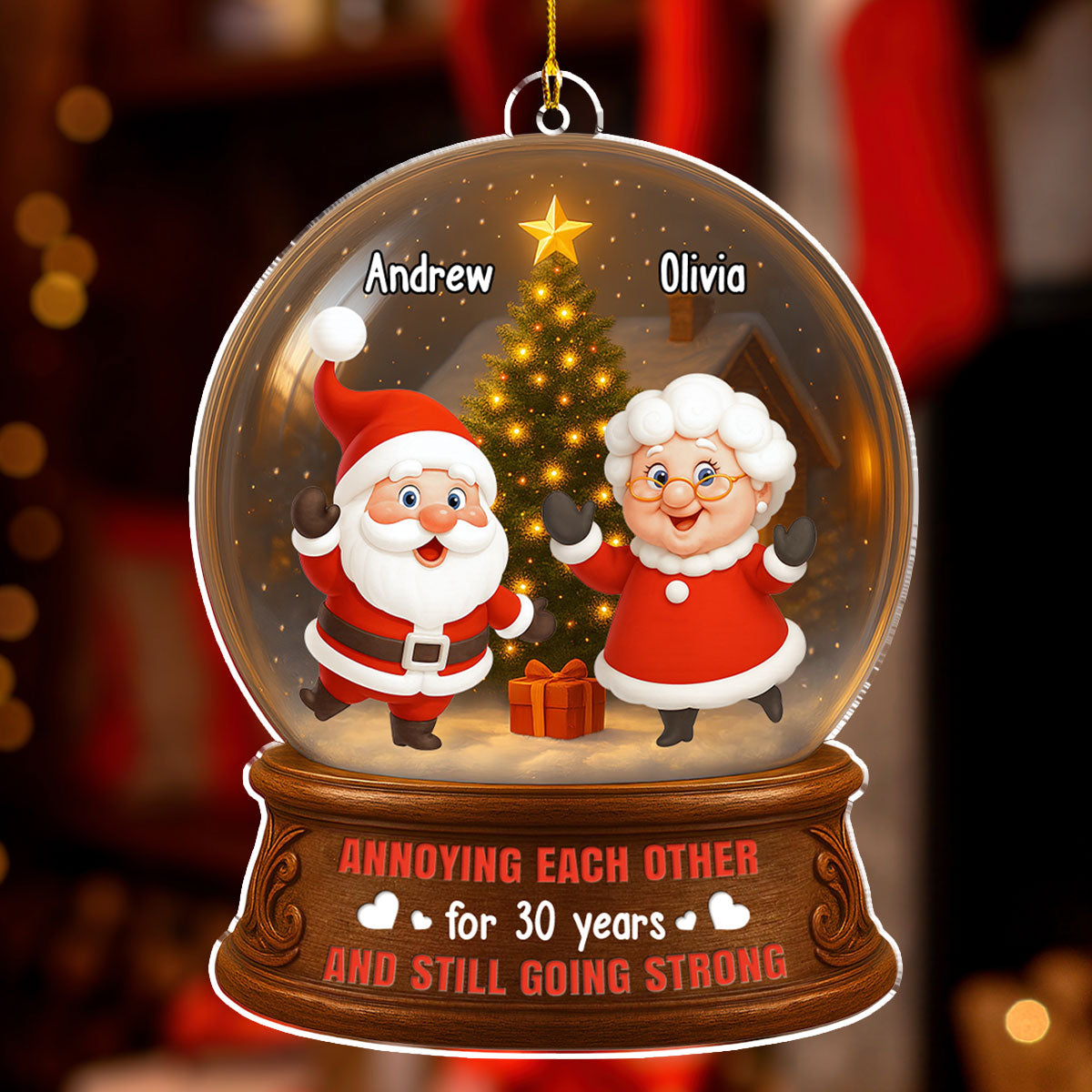 Custom Couple Christmas Ornament, Anniversary Gift •  Christmas Is Coming To Town - Personalized 3D Effect Acrylic Ornament
