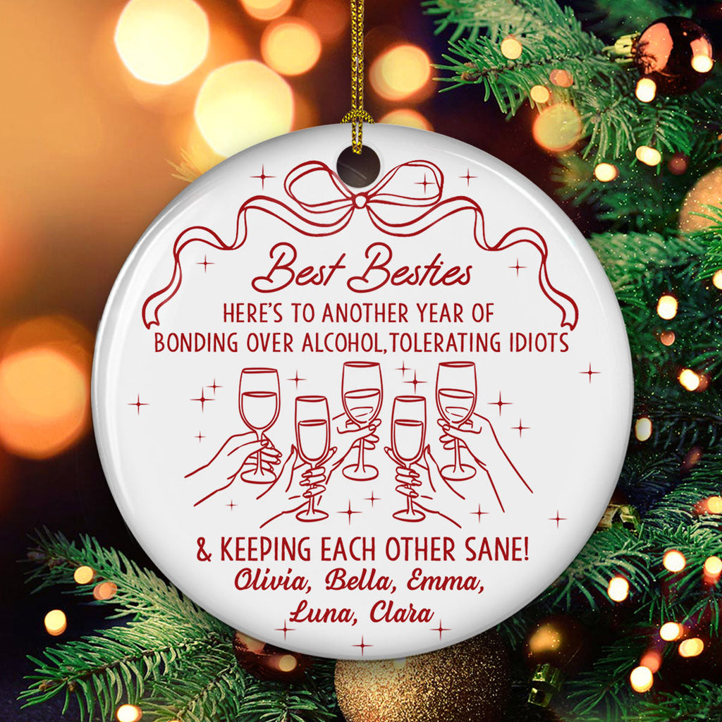 Custom Friendship Christmas Ornament, Best Friend Gift •  Drinks And Laughter - Personalized Ceramic Ornament