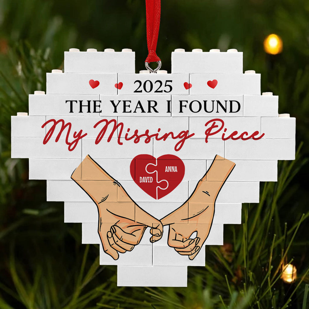 Custom Couple Christmas Ornament, Anniversary Gift •  The Year I Found My Missing Piece - Personalized Heart Puzzle Ornament