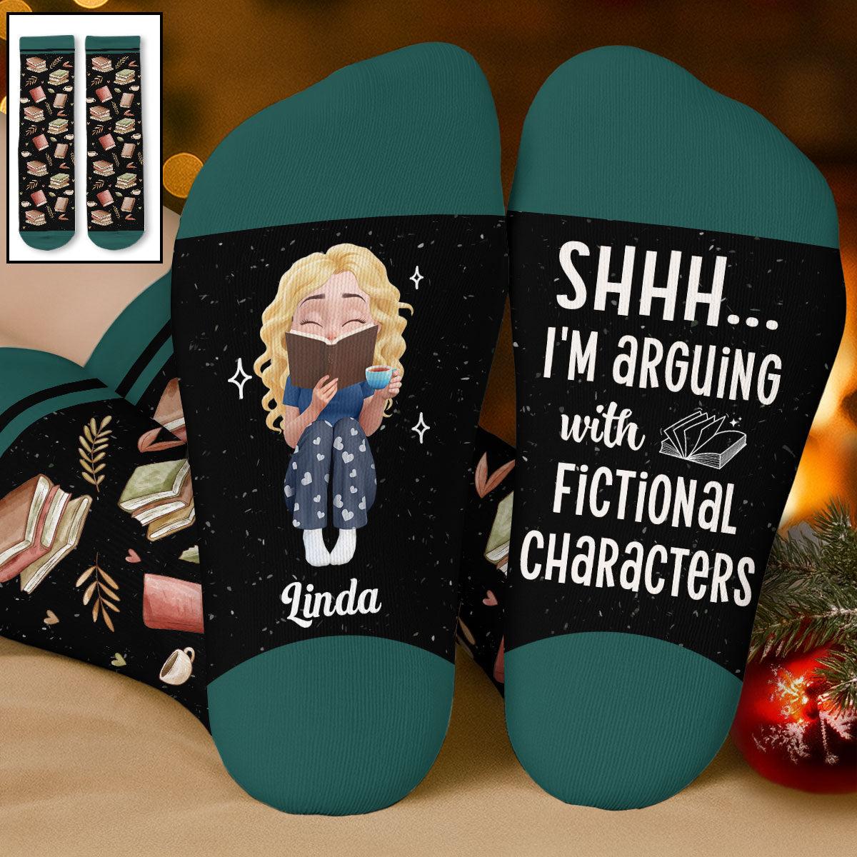 Custom Christmas Birthday Gift For Book Lovers, Bookworms, Readers • Arguing With Fictional Characters - Personalized Crew Socks