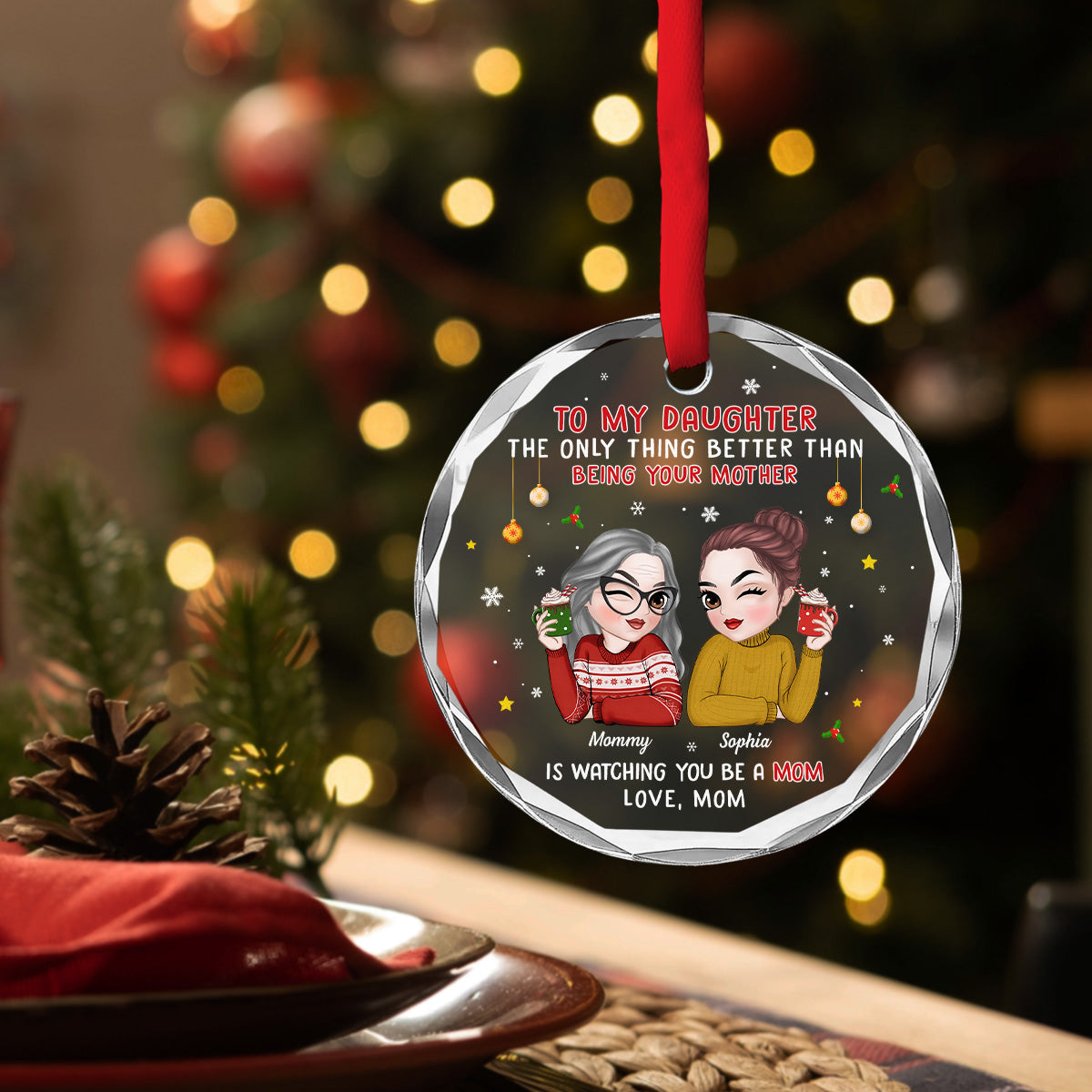 Custom Family Ornament, Christmas Gift for Family Members •  Watching You Be A Mother - Personalized Glass Ornament