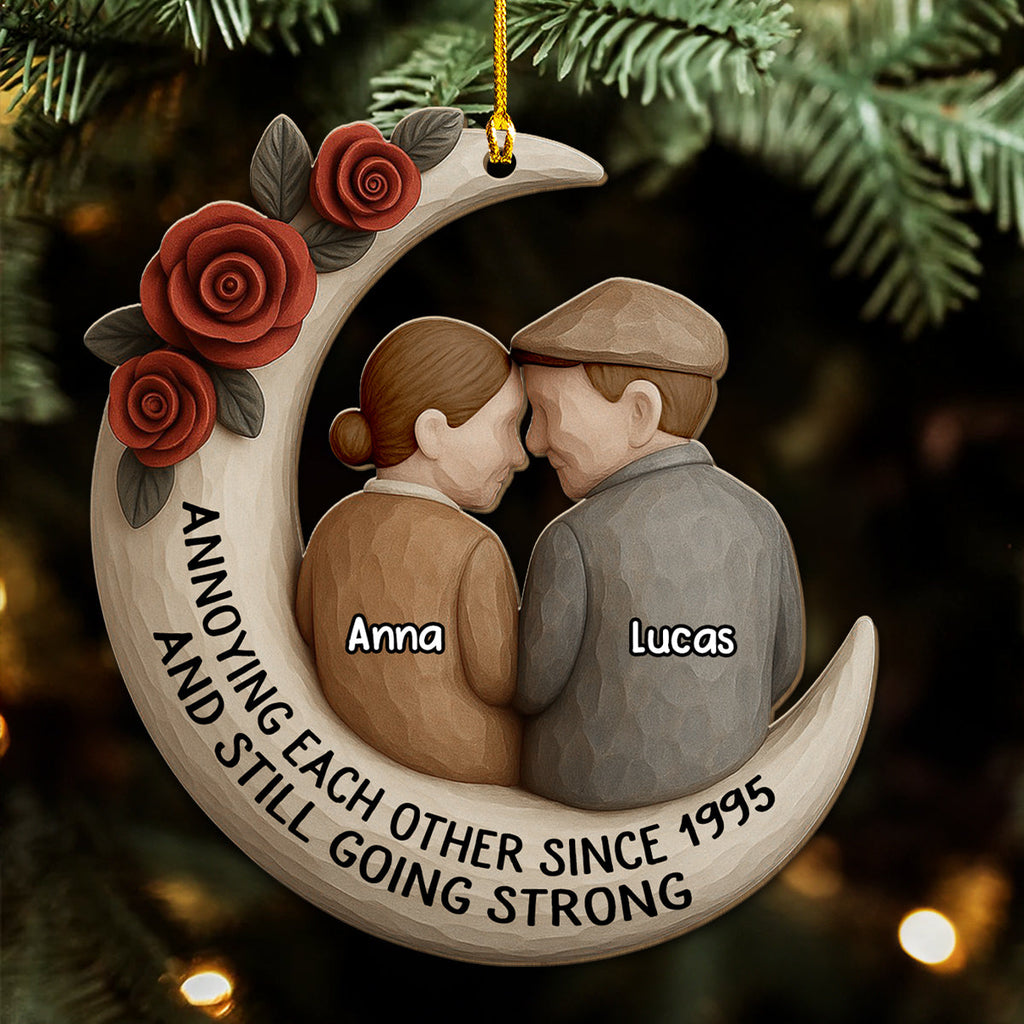 Custom Couple Christmas Ornament, Anniversary Gift •  Love You Forever - Personalized 3D Effect Wood Ornament