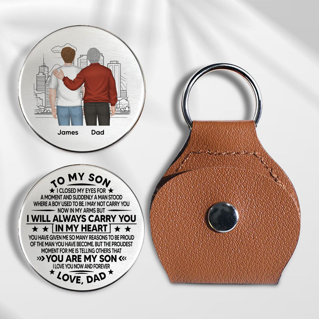 Custom Coin Keychain for Son, Father's Day Birthday Gifts • Always Here With You - Personalized Pocket Hug