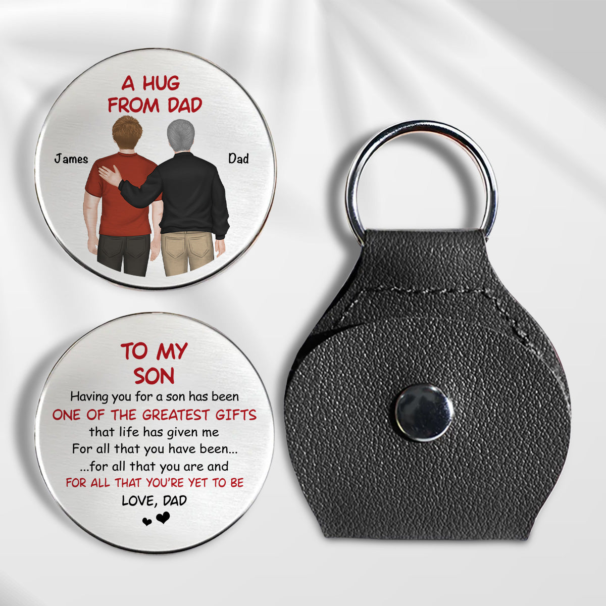 Custom Coin Keychain for Son, Father's Day Birthday Gifts • The Greatest Gifts From Dad - Personalized Pocket Hug