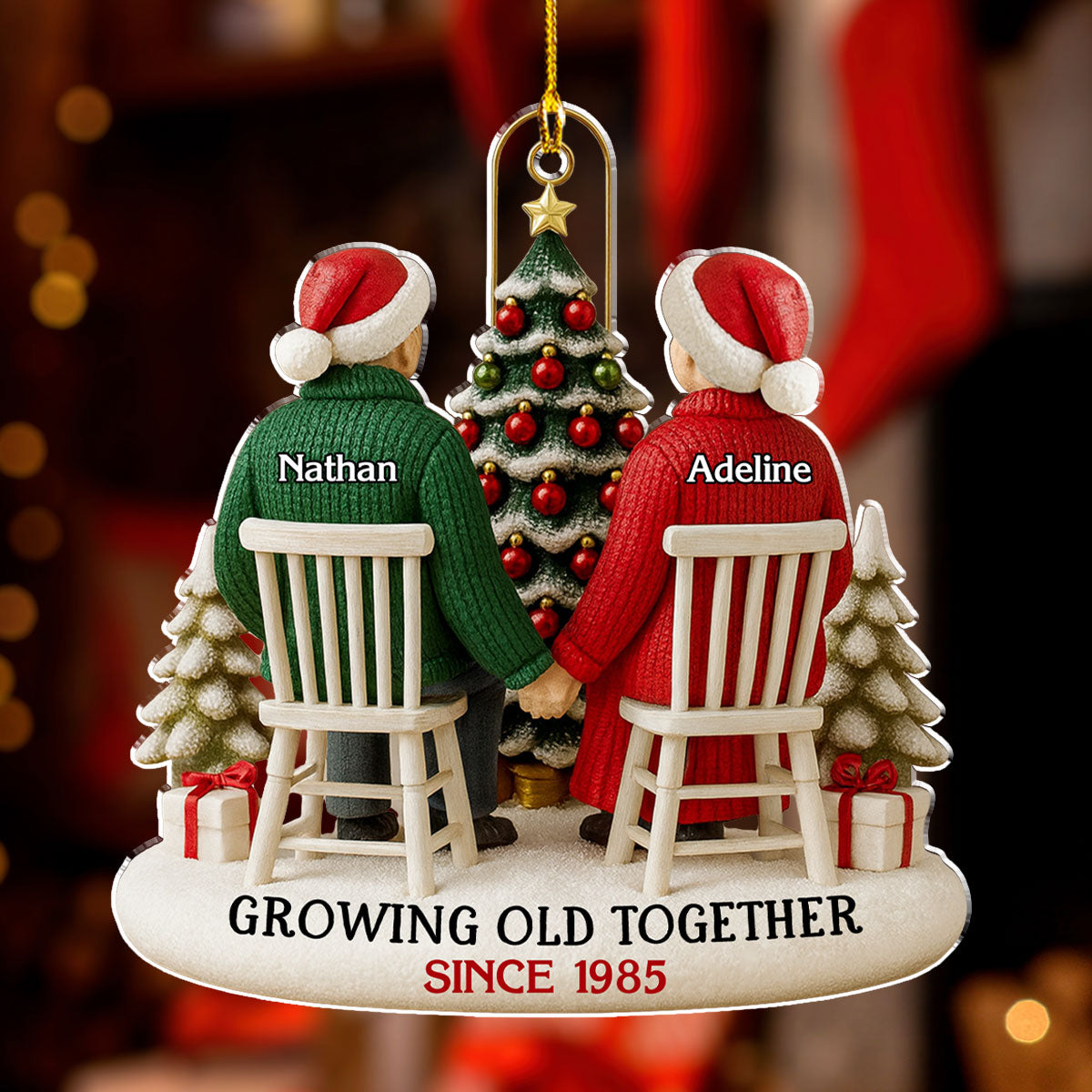 Custom Couple Christmas Ornament, Anniversary Gift •  Couple Growing Old Together - Personalized Acrylic Ornament