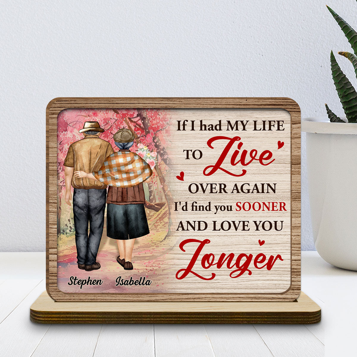 Custom Decor for Wife, Gift for Her • Love You More - Personalized 2-Layer Wood Plaque With Flat Base