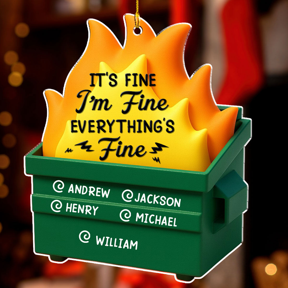 Custom Coworker Christmas Ornament, Team Appreciation Gift •  Dumpster Fire - Personalized Acrylic Ornament
